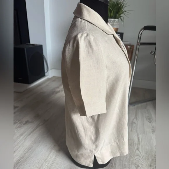 Quince 100% European Linen Short Sleeve Khaki Driftwood Tan Button Down Shirt XS - Picture 6 of 14